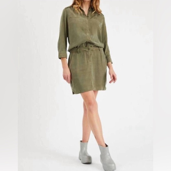 Etienne Marcel Military Green Lyocell Tunic Mini Dress - Picture 2 of 8